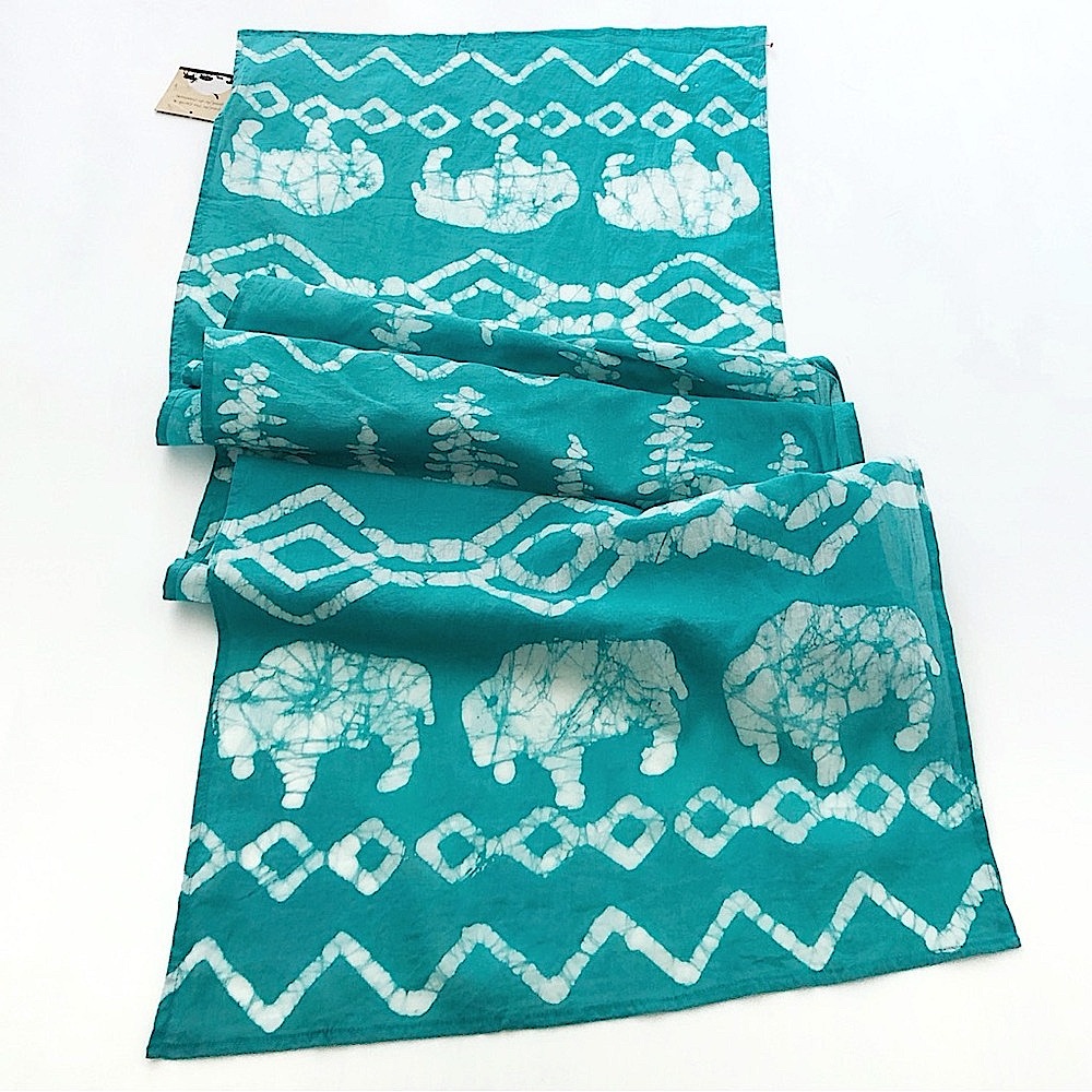 NWT Art Studio Company Batik Hand Painted Teal Buffalo Print Cotton Scarf